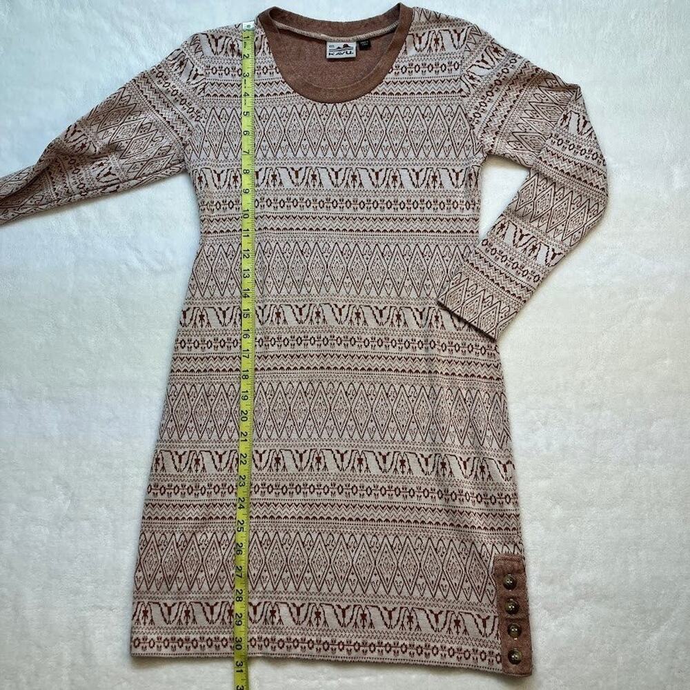 KAVU Fair Isle Sweater Mini Dress Brown/Tan Size XXS Side Button Accents - Picture 13 of 13
